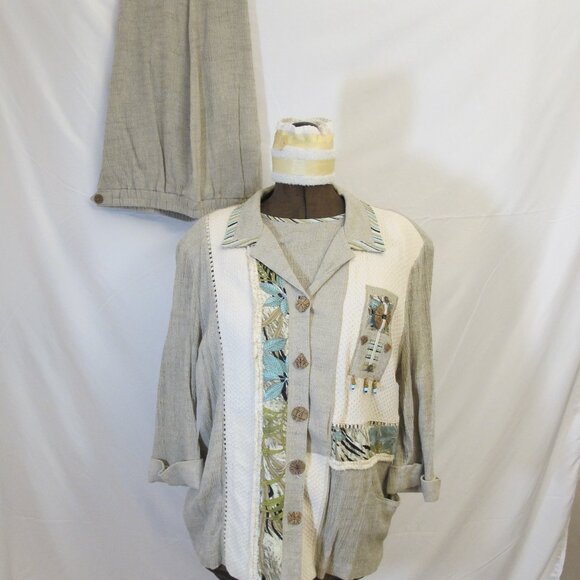 Nancy Bolen City Girl 3-piece beige and turquoise pantsuit, XL - Picture 1 of 11